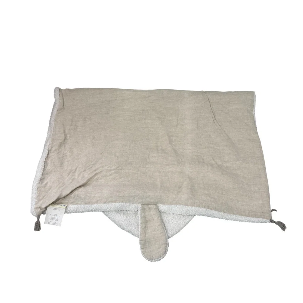 Pottery Barn Kids Gray Bear Blanket White Sherpa Face 3D Ears Linen Lovey